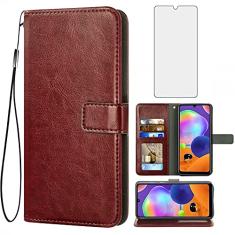 Asuwish Capa carteira compatível com Samsung Galaxy A31 com protetor de tela de vidro temperado, capa flip de couro, suporte para cartão, capas para celular para Glaxay A 31 4G Gaxaly 31A A315G