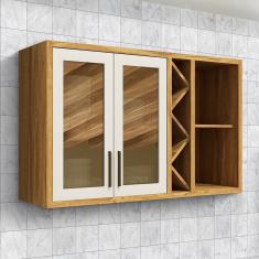 Armário Aéreo de Cozinha 120cm 2 Portas com Vidro Reflecta 100% Mdf Barbados Espresso Móveis Amêndoa/Off White
