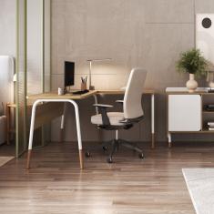 Mesa Escrivaninha Estação de Trabalho em L 136cm Organico Home Office Flexus Hanover/Branco