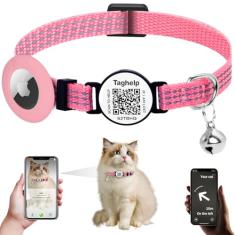 TAGHELP Coleira reflexiva para gatinhos Breakaway Apple Air Tag, coleira GPS para gatos com suporte de AirTag e sino, coleiras rastreadoras leves para meninas, meninos, gatos, filhotes (rosa)