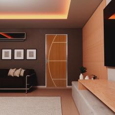 Kit Porta de Madeira Decorada 212x75cm com Batente de Alumínio 3,6cm Gaúcha mgm