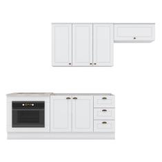 Cozinha Completa Americana 4 Peças Com Balcão Forno De Embutir Branco E Tampo Cooktop Calcare - Móveis Henn Branco