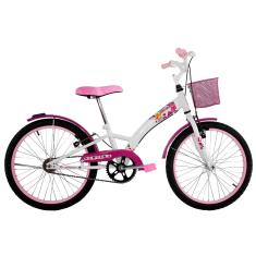 Bicicleta Infantil Feminina Aro 20 Fashion Branca e Rosa com Aros e Cesta Rosa - Dalannio Bike