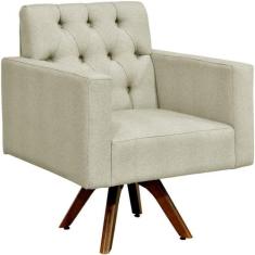 Poltrona Decorativa Giratória Sala de Estar Base de Madeira Manu Capit