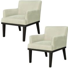 Kit 02 Poltronas Decorativas Para Sala de Estar e Recepção Beatriz W01 Suede Bege - Lyam Decor