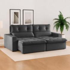 Sofá Retrátil e Reclinável 3 Lugares Suede Beny 200cm Cinza Suede/Cinz