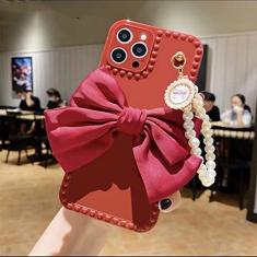Capa de telefone para iphone 13 capa de pulseira de pérola arco para iphone 12 11 13 pro max mini x xr xs max 6 s 7 8 plus capa de telefone macia, th25x1, vermelho, para iphone x ou xs