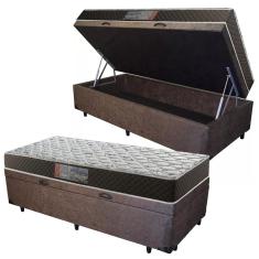 Cama Box Baú Solteiro Colchão Mola Ensacada Acolchões + Box Suede 61x88x188