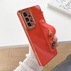 Capa de coração de amor lateral de revestimento de luxo para Samsung Galaxy S23 S22 Ultra S20 FE S21 Plus A52 A53 A23 A14 A12 A13 capa de alça de pulso, vermelho, para Samsung S22 Plus