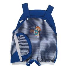 Macacão Regata Bebê Masculino Listrado com Chapéu  RN