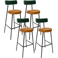 Kit 4 Banquetas Alta Cozinha Sala De Jantar Milão L02 Facto Verde Couríssimo Whisky - Lyam Decor