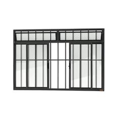 Janela Plus 4 Folhas com Bandeira e Grade Vidro Liso 100cm x 120cm Brimak Preto