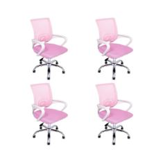 Kit 4 Cadeiras de Escritório Begonia Mesh Ergonômica Rosa