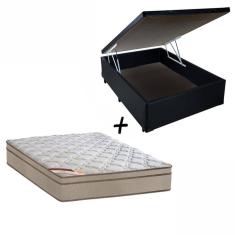 Cama Box Baú Casal Sintético + Colchão Molas Castor Revolution Tecnopedic 138x188
