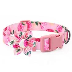 Coleira de cachorro floral rosa com gravata borboleta de flor de rosa para gatas fofas, cães pequenos, médios e grandes, primavera, verão, temporada para seu bebê de pelo