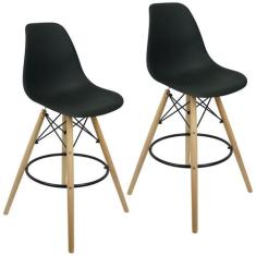 Kit 2 Banquetas Charles Eames Eiffel Wood Design Base Fixa Madeira - L