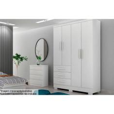 Guarda Roupa Solteiro 4 Portas e 3 Gavetas c/ Pés Encant/Berlim Branco - Novo Horizonte