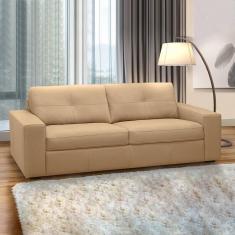 Sofá Decorativo Mendes 2 Lugares Sala De Estar 205cm Pés Em Madeira Couro Nude G88 - Gran Belo