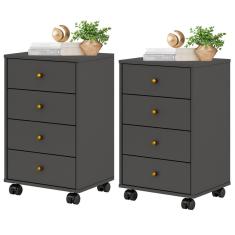 Kit Com 02 Mesa De Cabeceira Presence 9070 Grafite Grafite