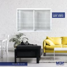 Janela De Aço De Correr 100x120cm 2 Folhas Com Grade Minas Sul Mgm Branco