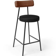 Banqueta Baixa Cozinha Sala Jantar Bancada Milão L02 Couríssimo Marrom Preto - Lyam Decor