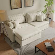 Sofá Cama Retrátil e Reclinável 260cm Colibri CabeCasa MadeiraMadeira Veludo Bege