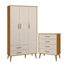 Jogo de Quarto Infantil Isis Guarda Roupa 3 Portas e Cômoda 4 Gavetas 