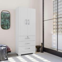 Guarda Roupa Solteiro Breda 2 Portas 3 Gavetas MDP Branco CasaH