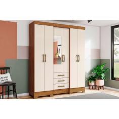 Guarda Roupa Solteiro Briz B23 6 Portas 3 Gavetas MDP com Espelho Nature-Off White Henn