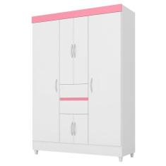 Guarda Roupa Infantil Solteiro Ecom 2 6 Portas 2 Gavetas MDP Branco-Rosa Flex Demóbile