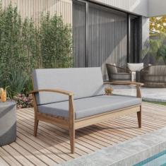 Sofá de Madeira 2 Lugares com Almofadas de Assento e Encosto Isis Yesc