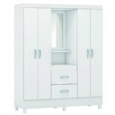 Guarda Roupas Casal Capela 4 Portas Com Espelho 2 Gavetas Branco/Rosa Flex Lord Demóbile