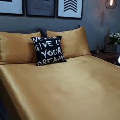 Lençol Com Elástico Casal Queen 4 Un Cetim Dourado Almofada