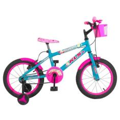 Bicicleta Infantil Aro 16 Kls Princess Roda Alumínio, Azul piscina, Pi