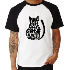 Camiseta Raglan Time spend with cats is never wasted - Foca na Moda, B