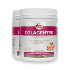 Kit 2 Colágeno Hidrolisado Colagentek Vitafor 300g Tangerina