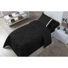 Kit Edredom Solteiro Dupla Face Aconchego 04 Peças - Preto - Casa Comp