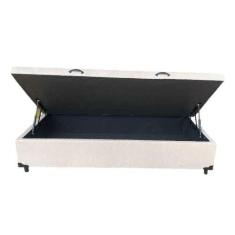 Cama Box Baú Solteiro Blindado Linhão Bege com pistão a gás