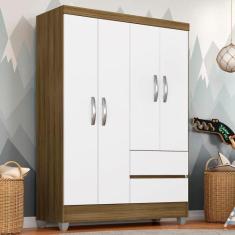 Guarda Roupa Solteiro Bruna 4 Portas Boreal/ Branco - A Móveis Arapong