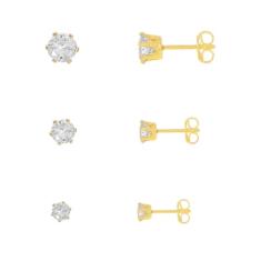 Trio Conjunto Brincos Pedras Zircônia Banhados 3 Brincos