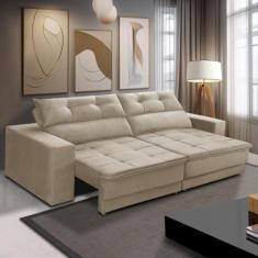 Sofá Retrátil e Reclinável 3 lugares 1,90m com Molas Emily Suede Bege 