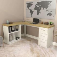 Escrivaninha Mesa Escritório e Home Office em L e 3 Gavetas 3 Nichos 1