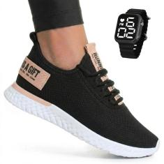 Tênis Feminino Academia Caminhada Leve Respirável BF Shoes + Relógio Digital-Feminino