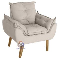 Poltrona/Cadeira Decorativa Opala  Bege Claro  Com  Pés Quadrado Smf D