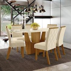 Conjunto Sala de Jantar Mesa e 6 Cadeiras Kaciane Henn Nature/off White/linho