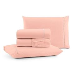 Jogo De Lençol Luiza Queen 4 Pçs Percal 100% Algodão 180 Fios Ponto Palito - Rosê