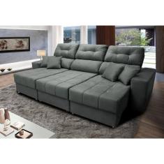 Sofá Retrátil E Reclinável Cama Inbox Diamond 2,52m Tecido Suede Velusoft Cinza