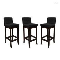 Kit 3 Banquetas Média em Madeira Maciça Tóquio Matelassê Suede Preto CCS