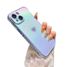 ZTOFERA Capa para iPhone 14 de 6,1 polegadas, linda capa colorida com borda de revestimento iridescente com padrão de corações de amor, proteção de lente de câmera à prova de choque para mulheres e
