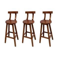 Kit 3 Banquetas Altas de Madeira com Encosto Girafa Imbuia